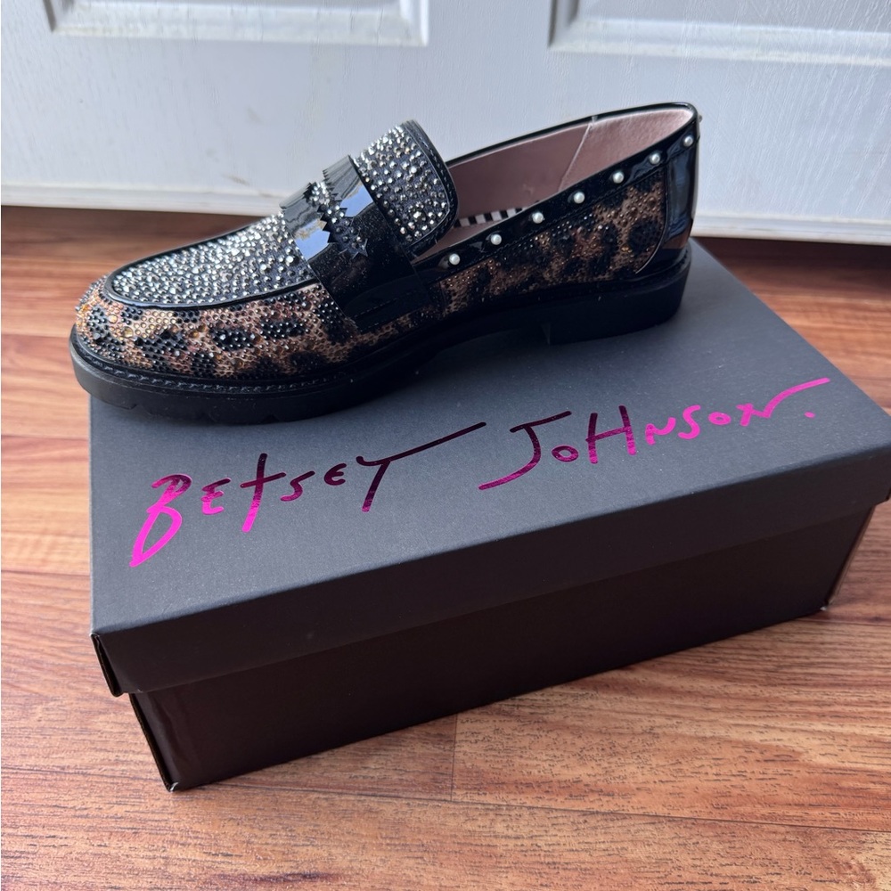 Betsey Johnson Black and Brown Studded Loafers